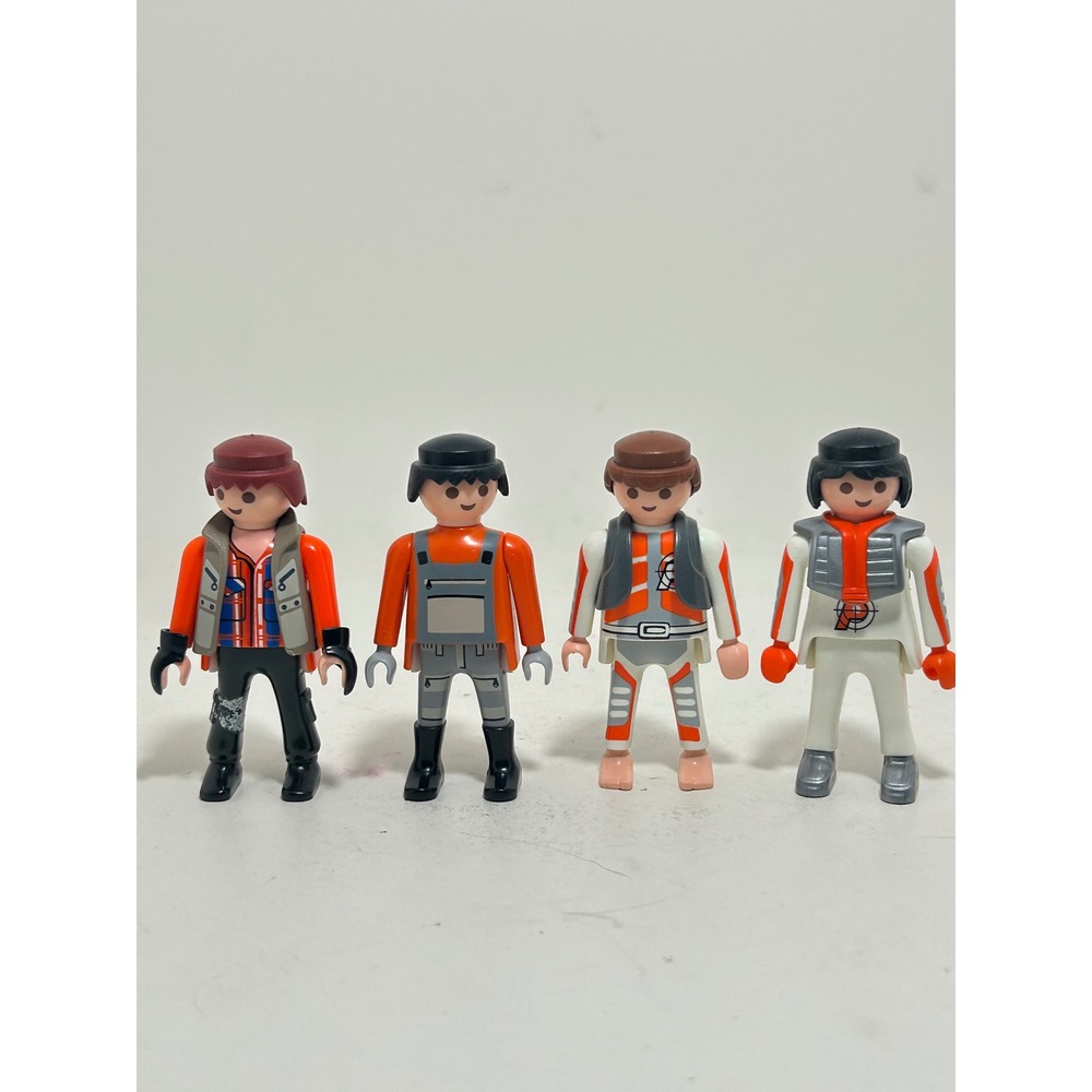 Playmobil Vintage Figure Lot 4pc Geobra 1992 Space Explorer Worker‎ Orange White